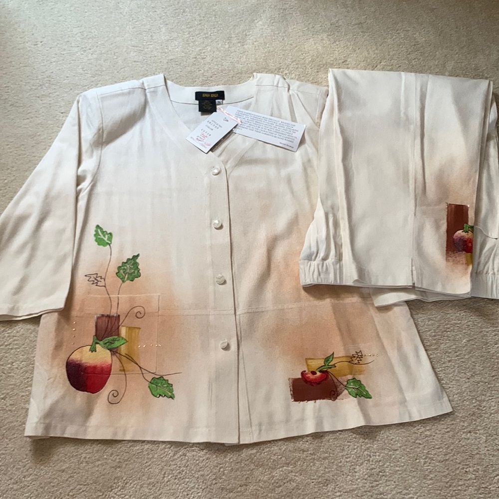 Bala Bala 100% silk 2 piece set hand air brushed with natural 4 pockets …